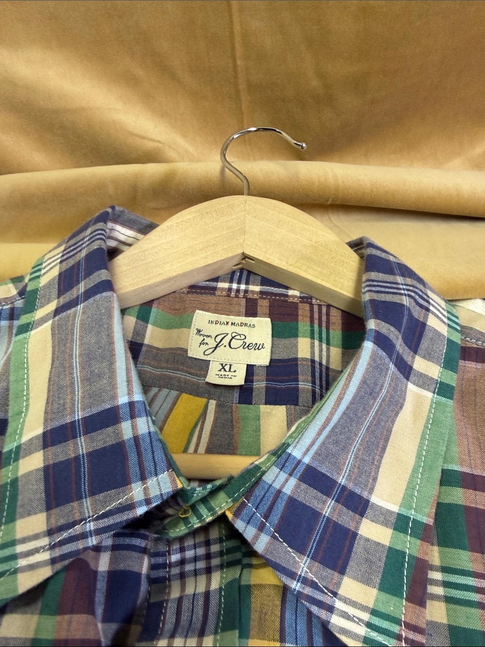 J. Crew Men's Multicolor Plaid Button-Down Shirt in Blue, Yellow, Green, Cream - Picture 2 of 5